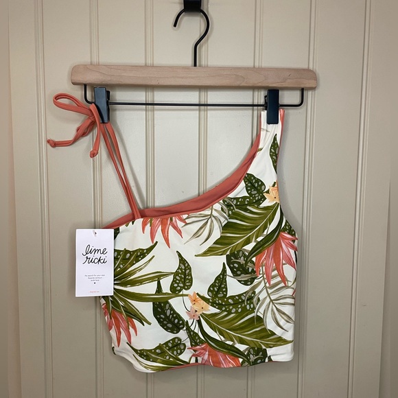 New Lime Ricki Swimwear Reversible Tropical Crop Top Size Small - Picture 1 of 6